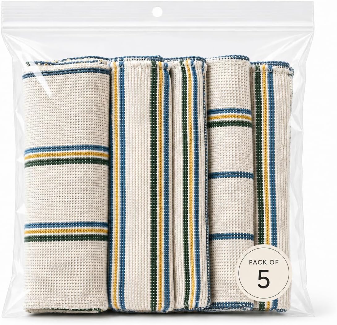 100% Cotton Dish Cloths Pack of 5 – Antibacterial, Highly Absorbent Kitchen Cleaning Cloths, Reusable Washing Up Dishcloths & Tea Towels