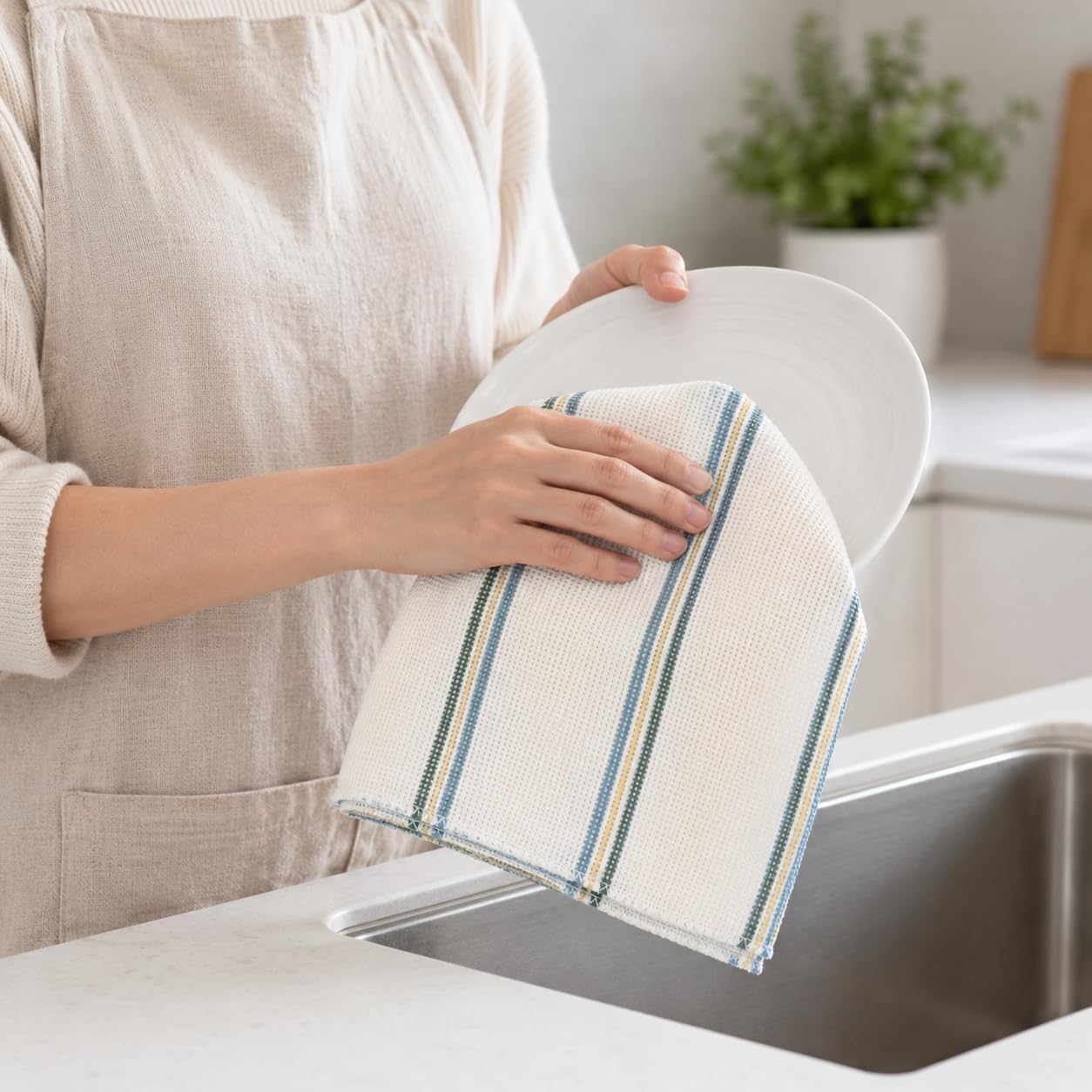 100% Cotton Dish Cloths Pack of 5 – Antibacterial, Highly Absorbent Kitchen Cleaning Cloths, Reusable Washing Up Dishcloths & Tea Towels