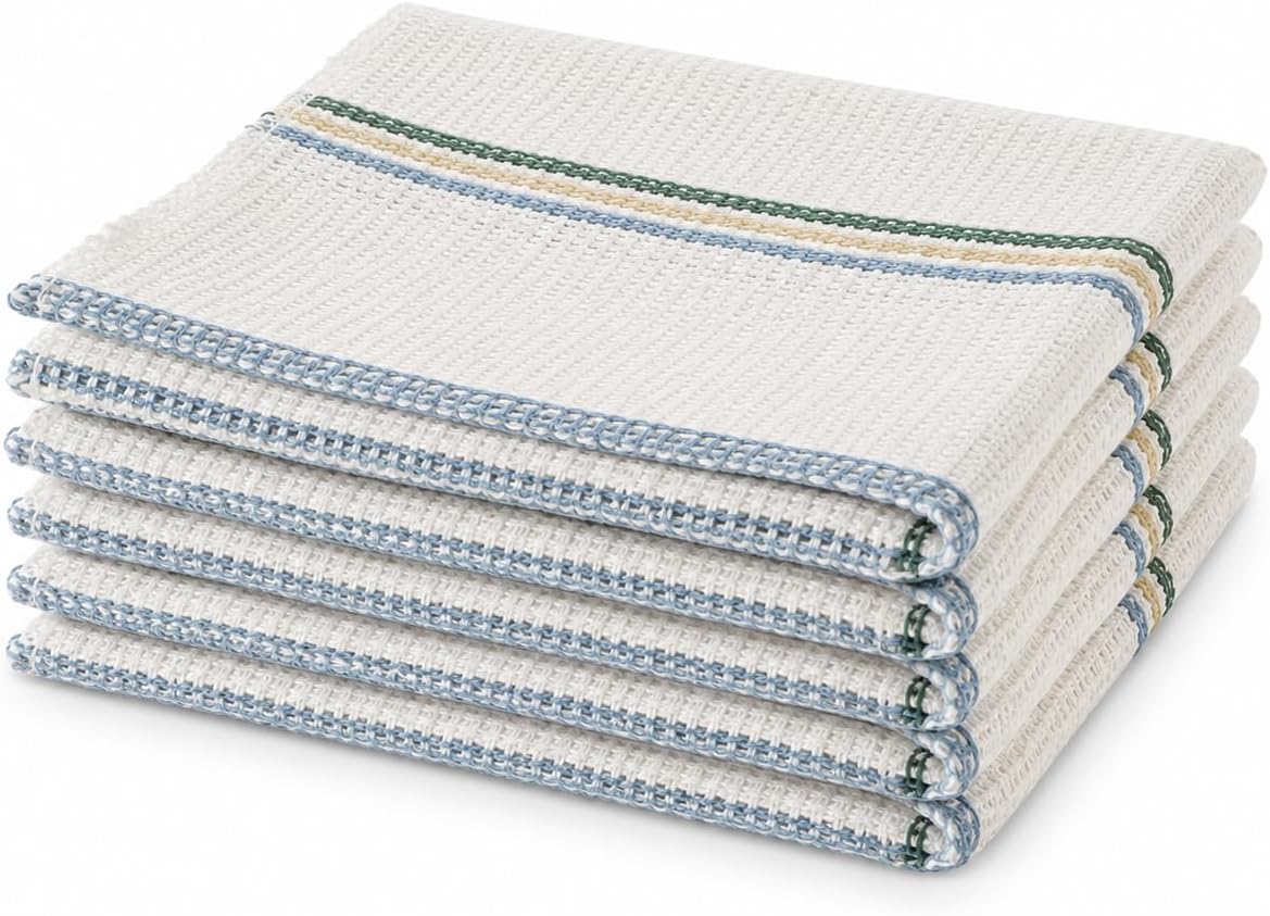 100% Cotton Dish Cloths Pack of 5 – Antibacterial, Highly Absorbent Kitchen Cleaning Cloths, Reusable Washing Up Dishcloths & Tea Towels